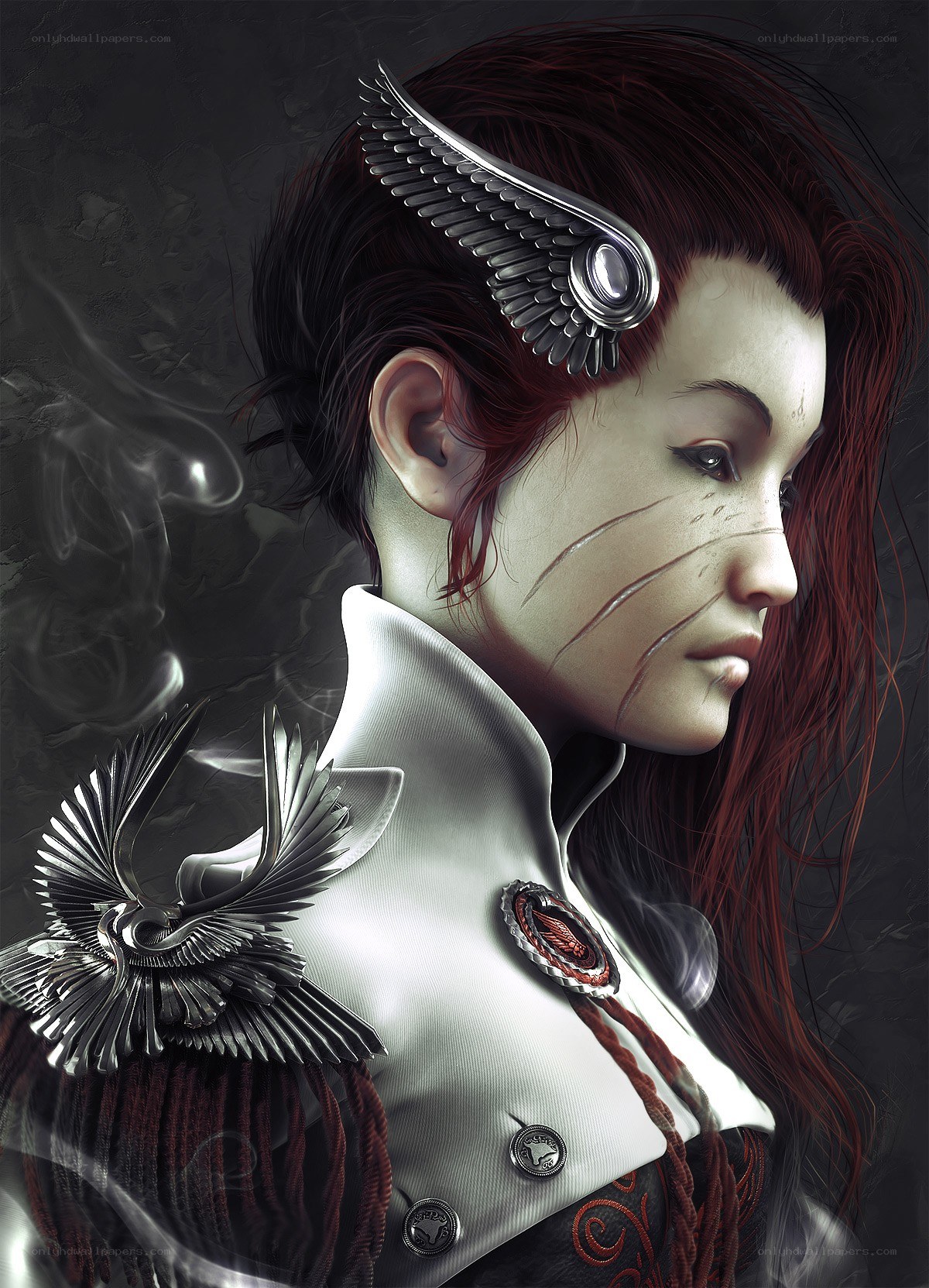woman with winged headpiece