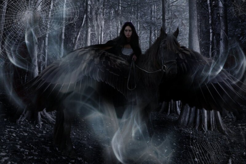 Woman with Winged Horse — Black