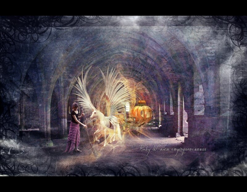 Woman with Winged Horse — Purple