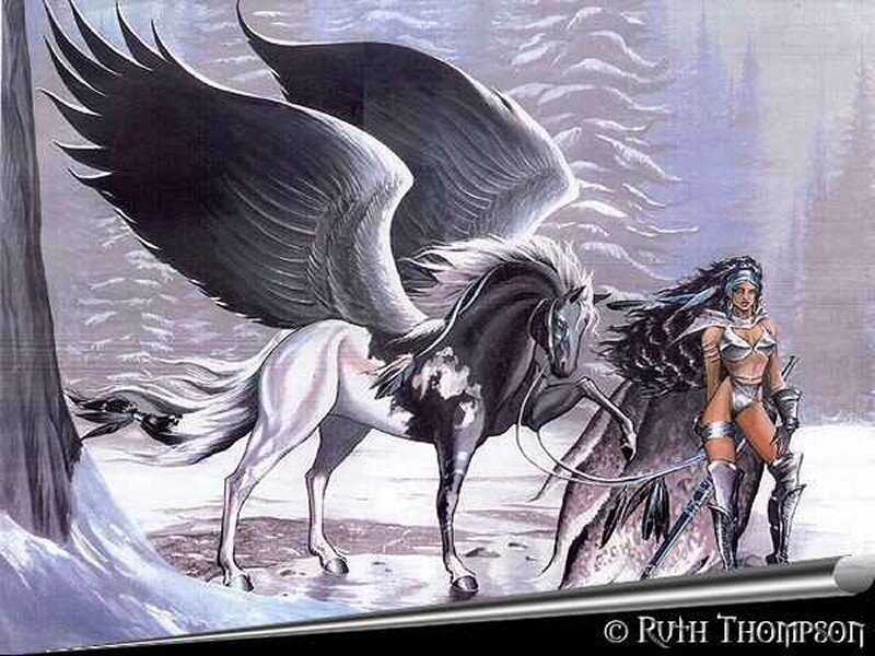 woman with winged horse