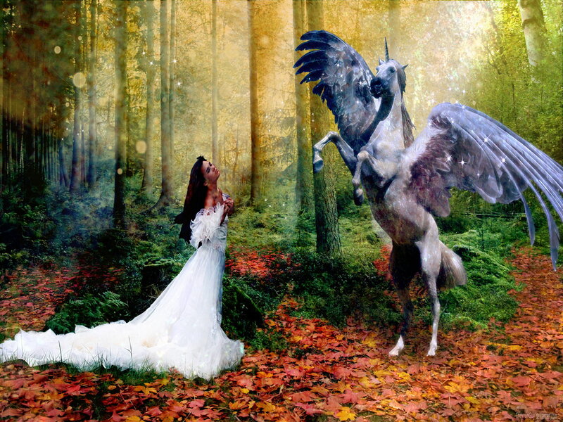 Woman with Winged Horse — White, Serene