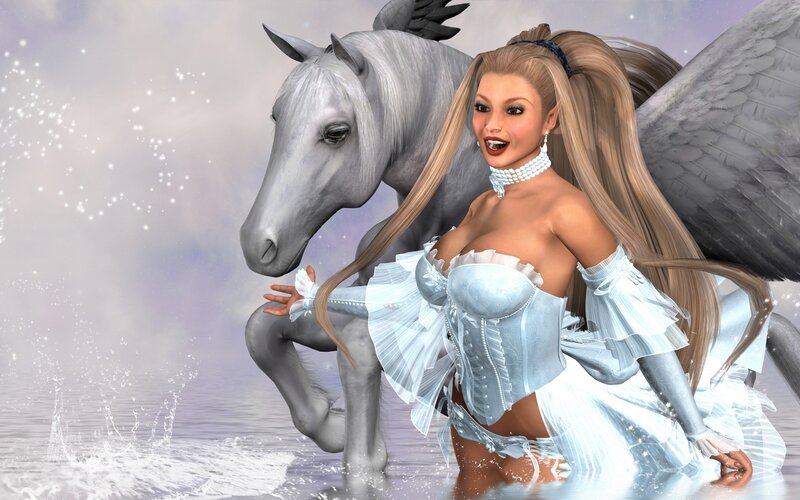 Woman with Winged Horse — White