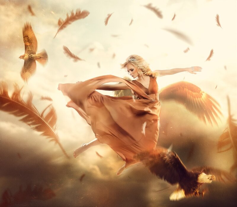 Woman with Wings and Birds — Brown