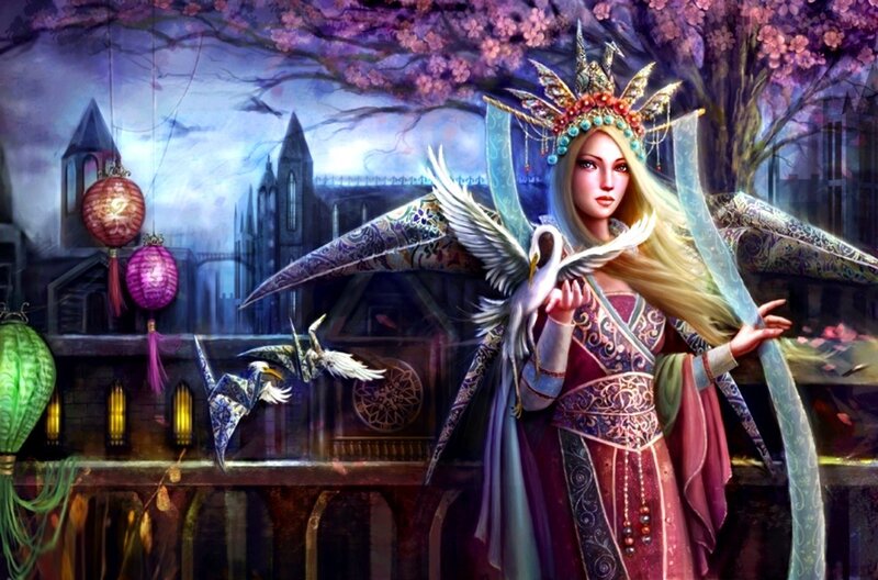 Woman with Wings and Birds
