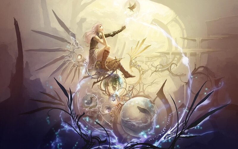 Woman with Wings and Bubbles — Purple