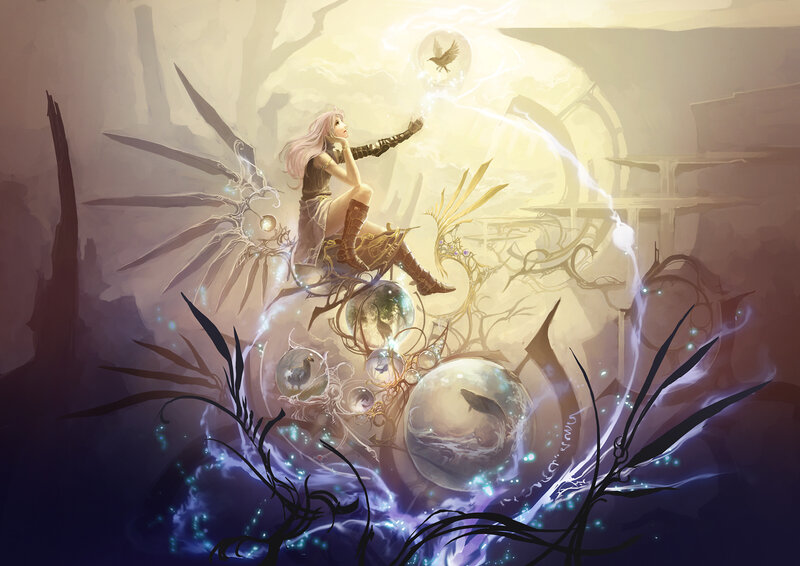 Woman with Wings and Bubbles