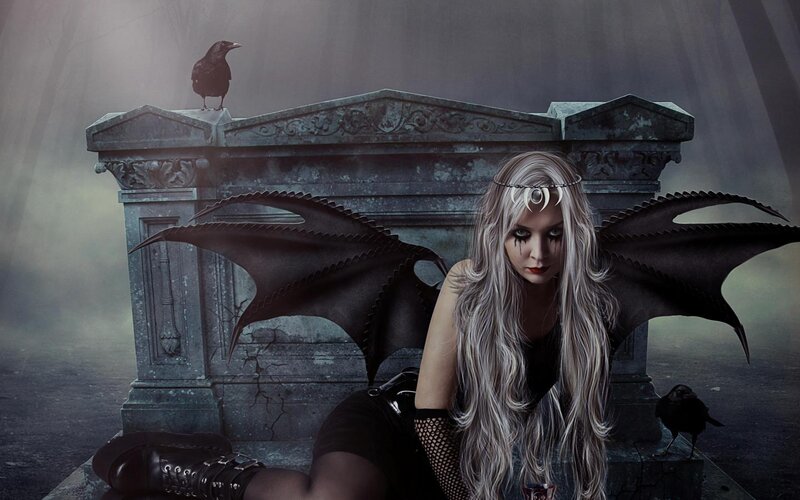 Woman with Wings and Crow — Gray