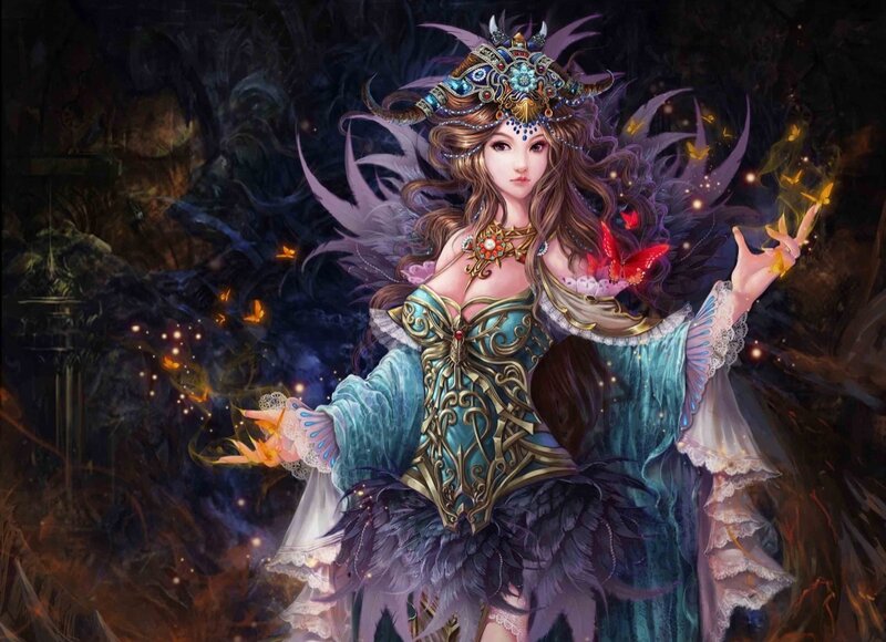 Woman with Wings and Crown — Blue