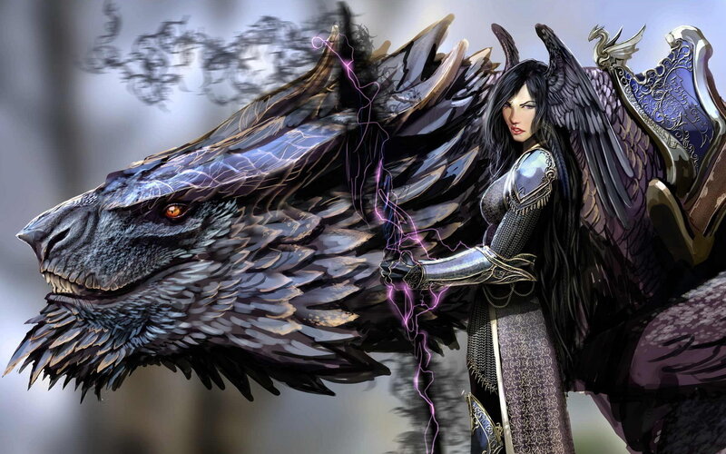 Woman with Wings and Dragon