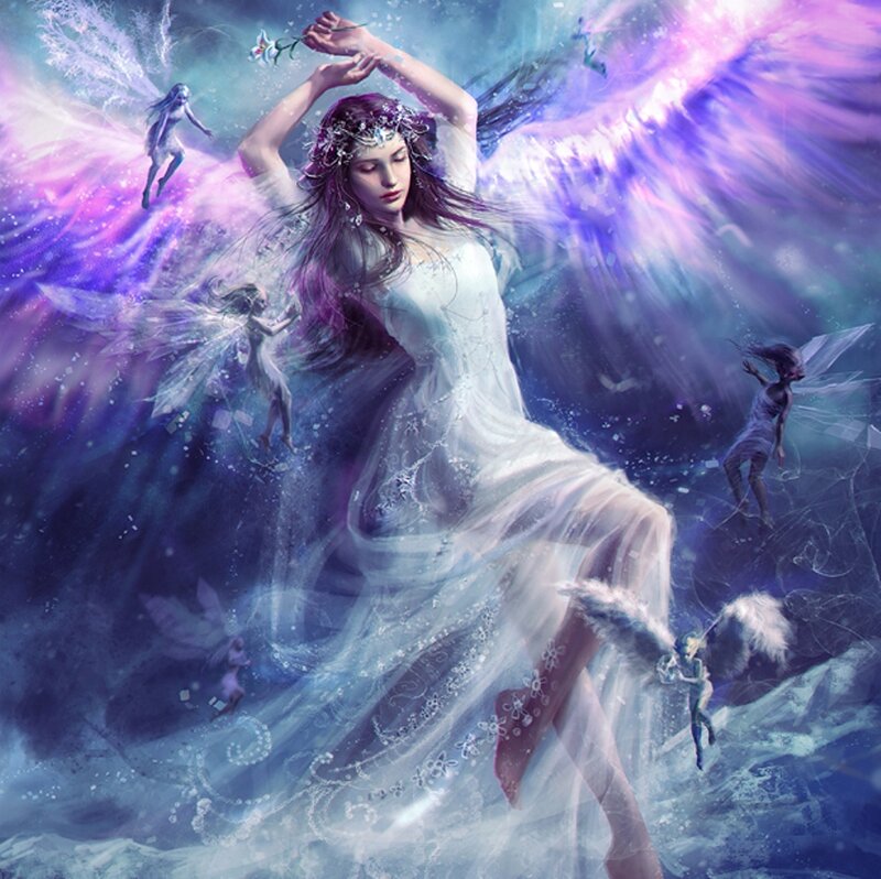 Woman with Wings and Fairies — Purple, Ethereal