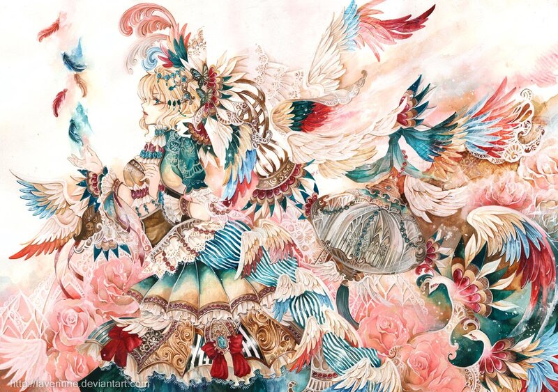 Woman with Wings and Feathers — Pink