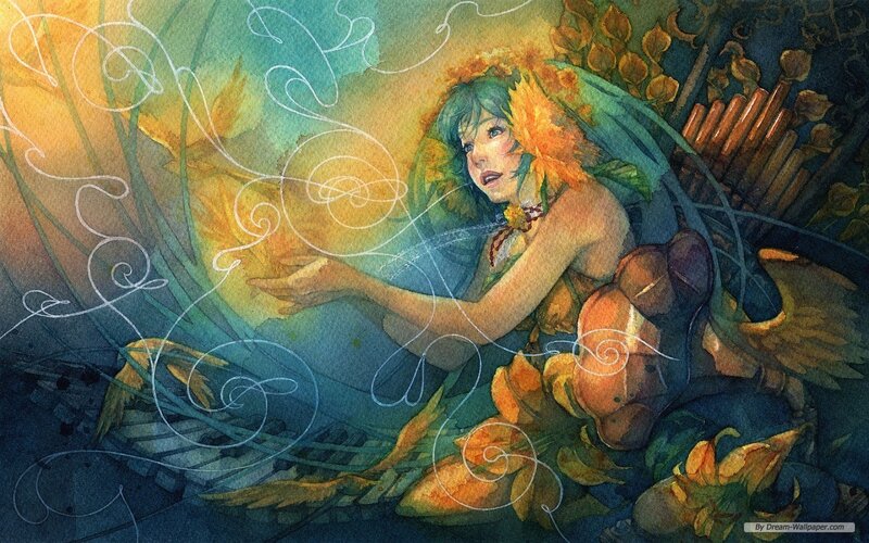 Woman with Wings and Flowers
