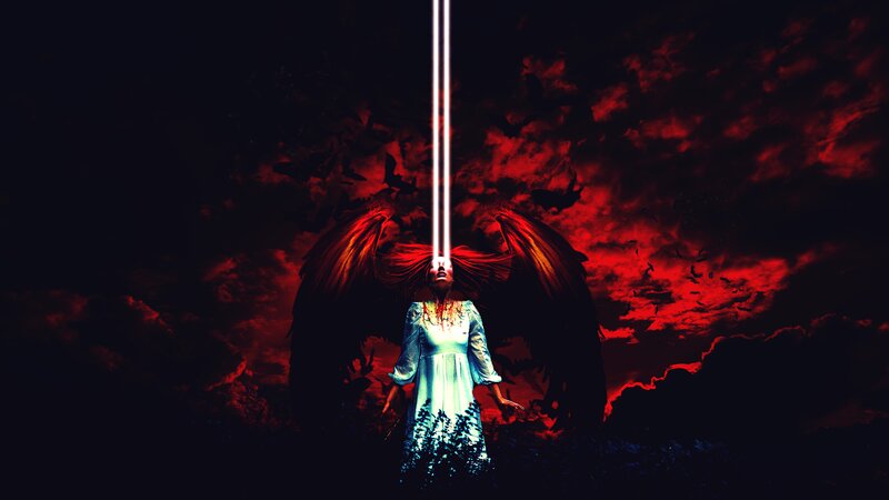 Woman with Wings and Light Beam