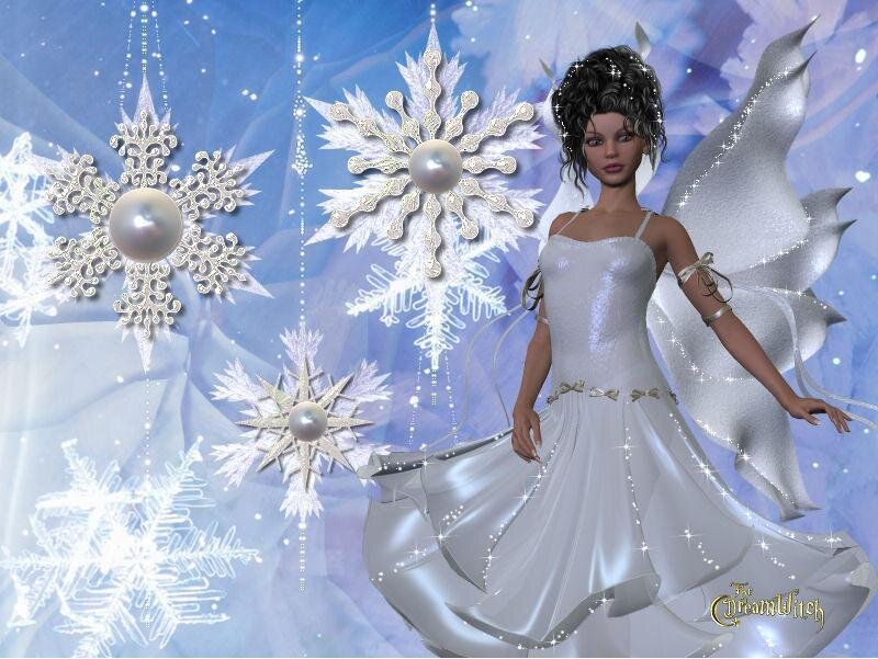 Woman with Wings and Snowflakes