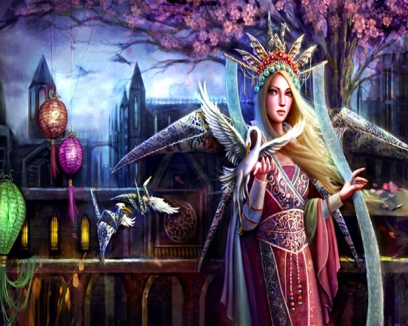 Woman with Wings and Swan