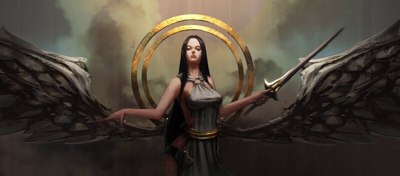 Woman with Wings and Sword — Gray