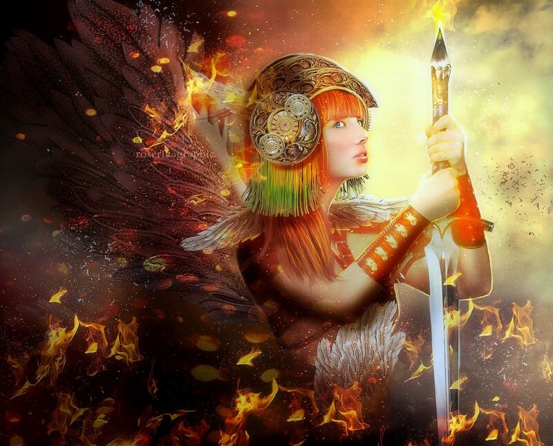 Woman with Wings and Sword — Orange