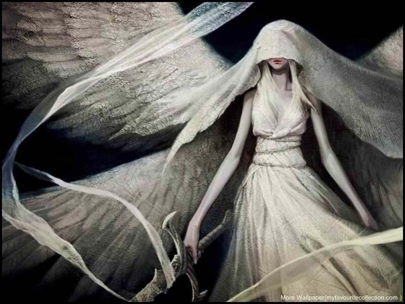 Woman with Wings and Sword — White, Dramatic