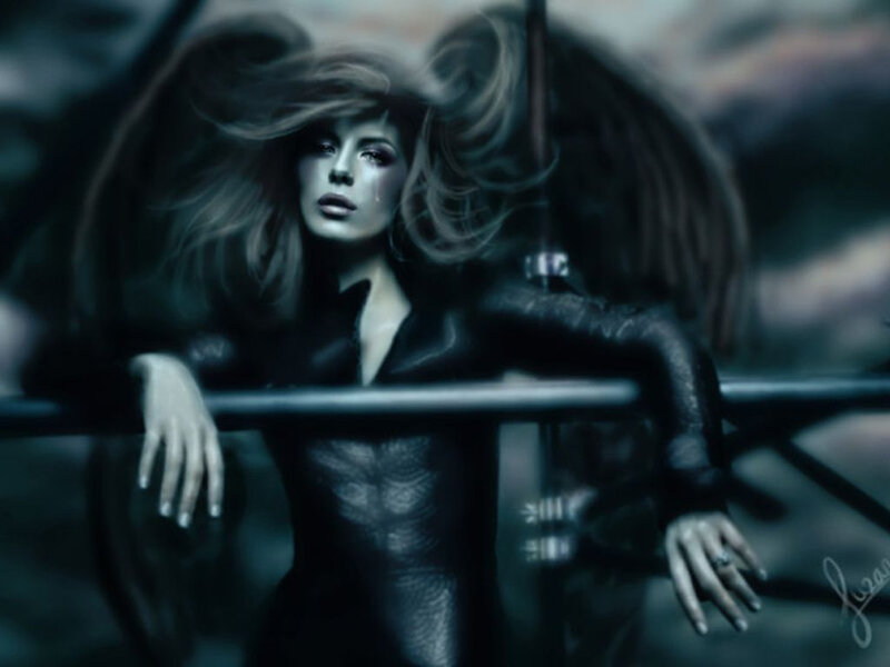 Woman with Wings — Black, Dramatic, Digital Art, Rainbow
