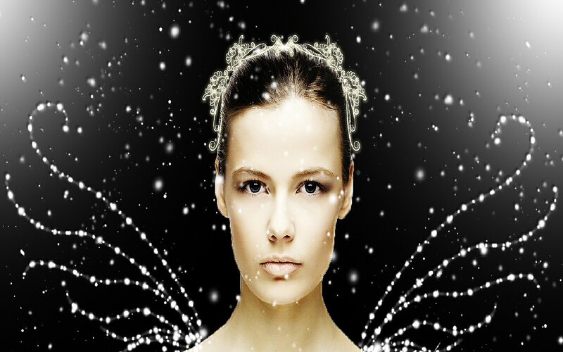 Woman with Wings — Black, Dramatic, Night, Digital Art, Tiara