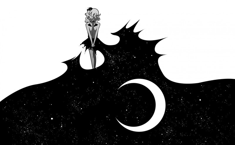 Woman with Wings — Black, Dramatic, Night, Manga, Moon