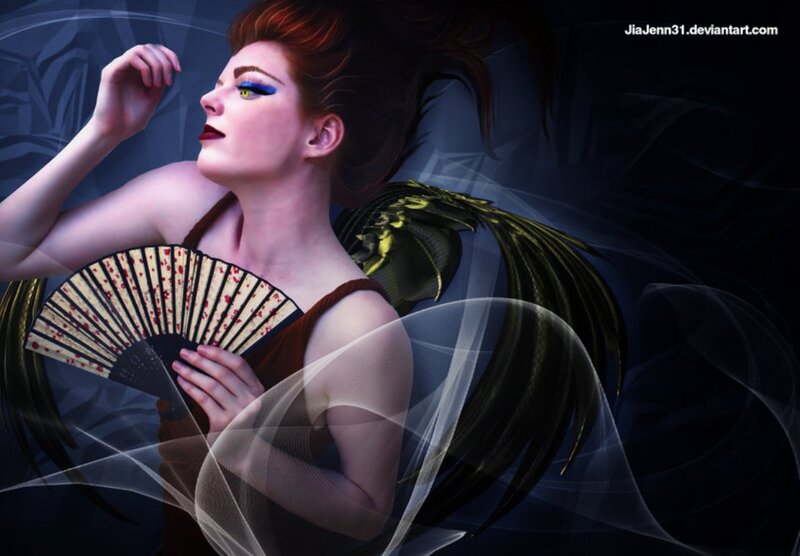 Woman with Wings — Black, Dramatic, Night
