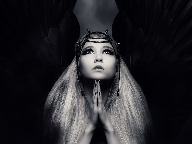 Woman with Wings — Black, Dramatic, Photograph