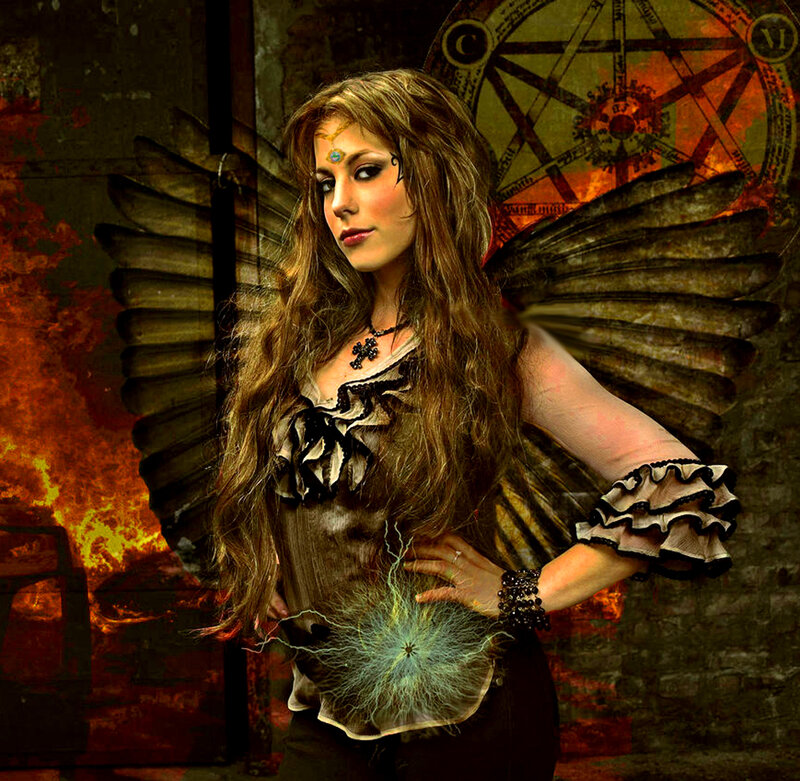 Woman with Wings — Brown, Dramatic, Digital Art