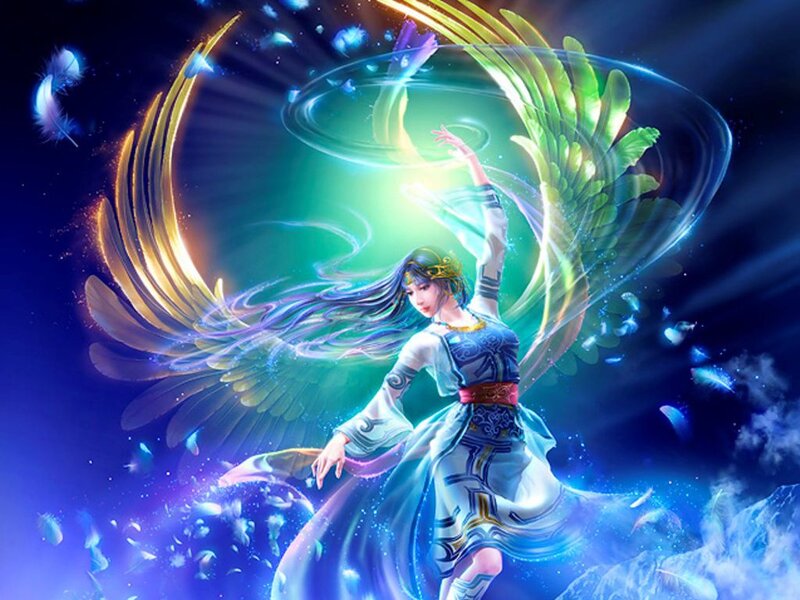 Woman with Wings Dancing — Blue