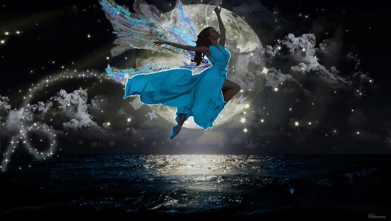 Woman with Wings Flying — Blue