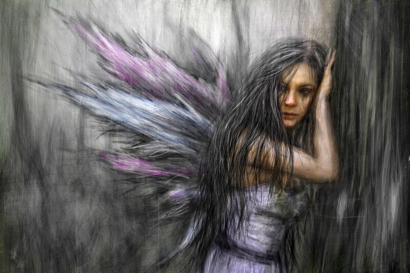 Woman with Wings — Gray, Dramatic