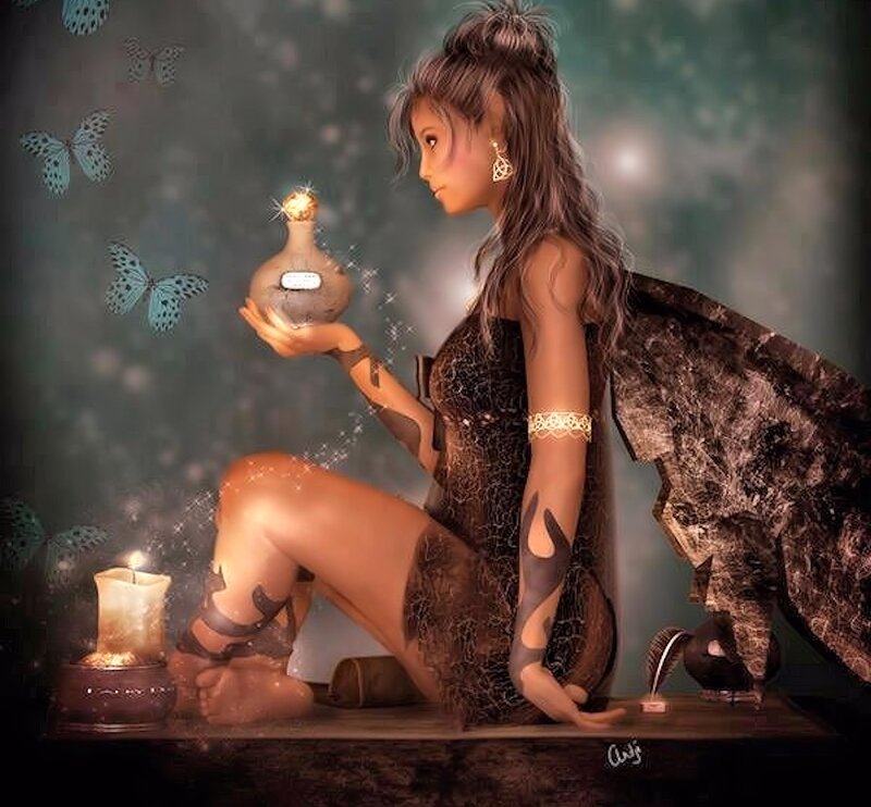 Woman with Wings Holding Bottle