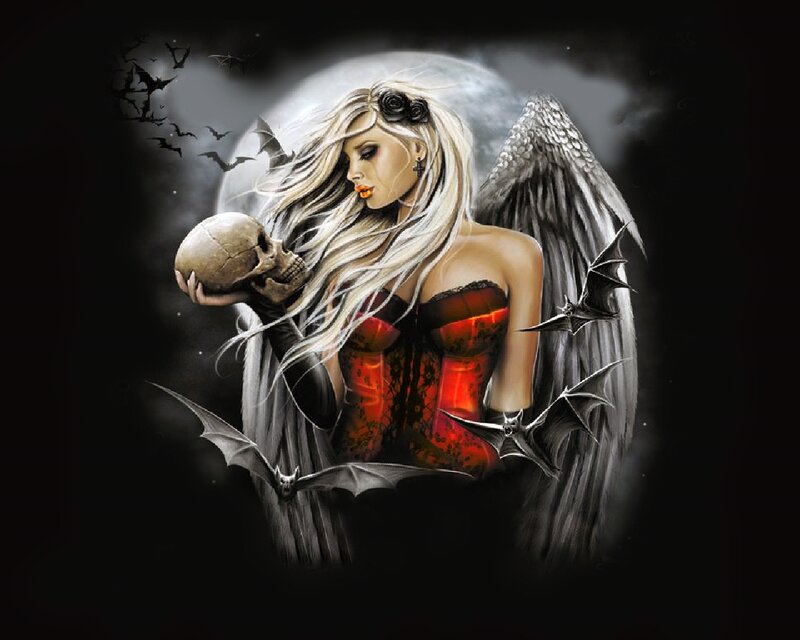 Woman with Wings Holding Skull