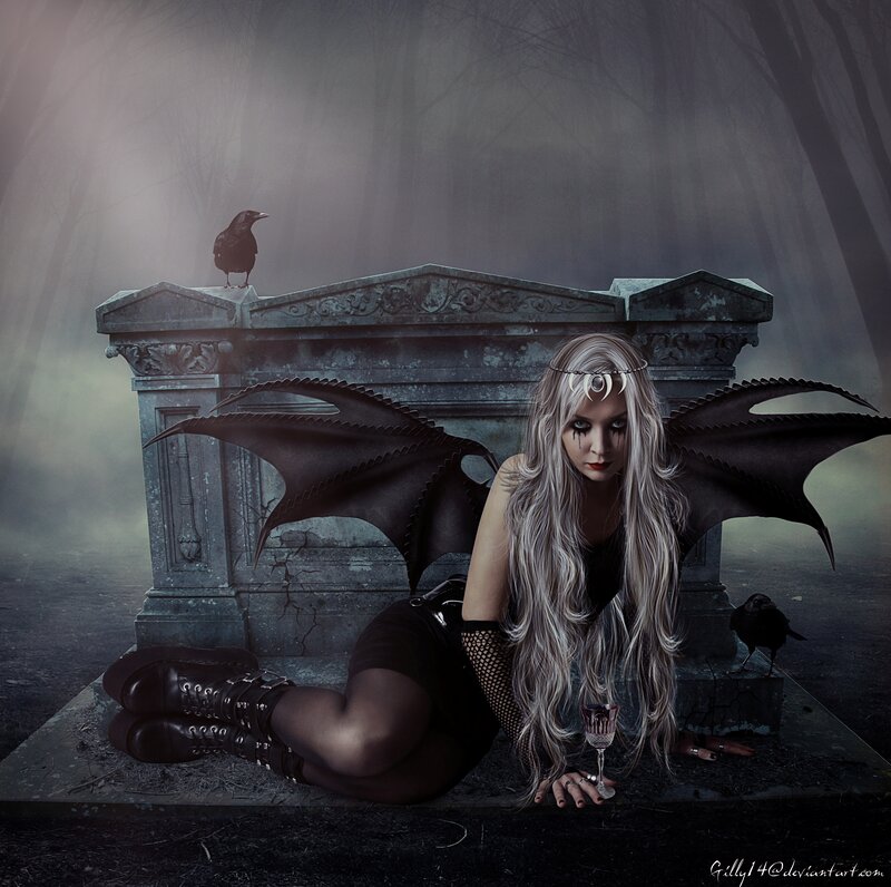 Woman with Wings in Cemetery