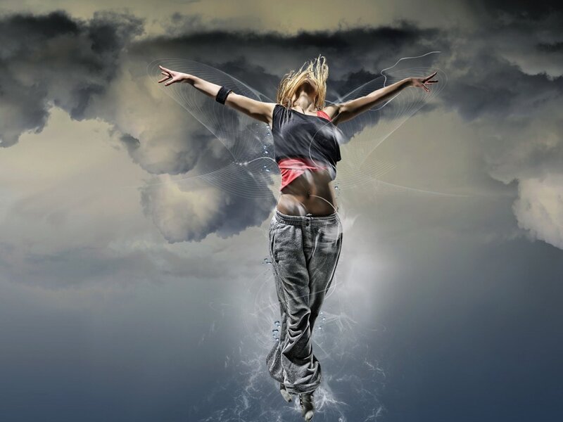 Woman with Wings in Clouds — Gray