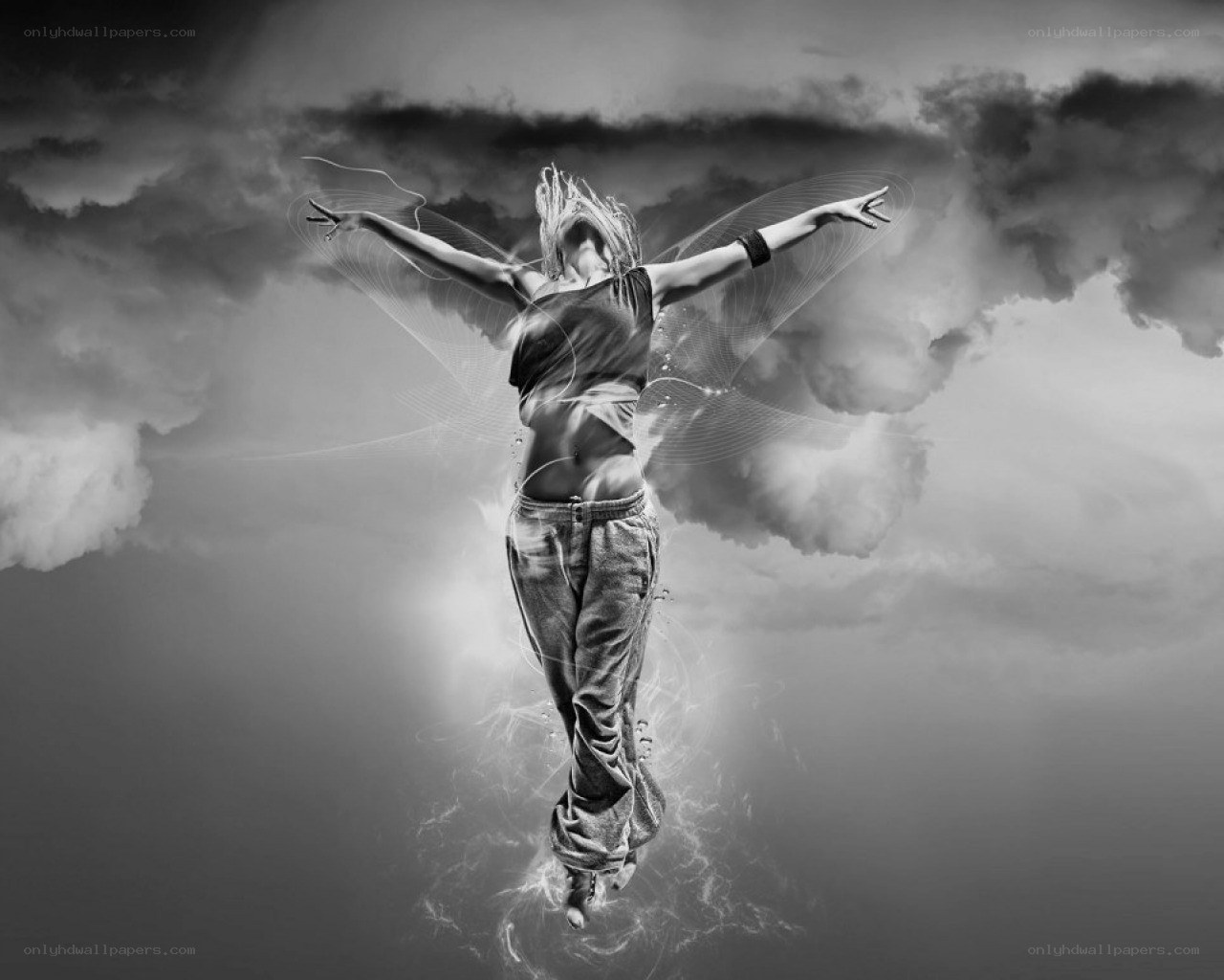 woman with wings in clouds