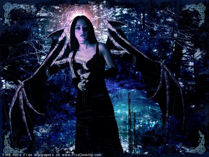 woman with wings in dark forest