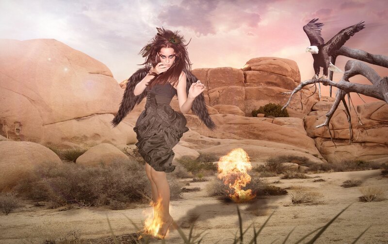 woman with wings in desert