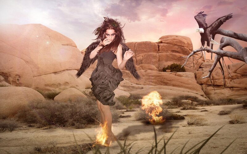 woman with wings in desert