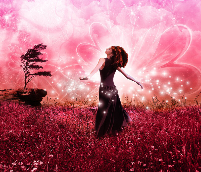 Woman with Wings in Field — Pink