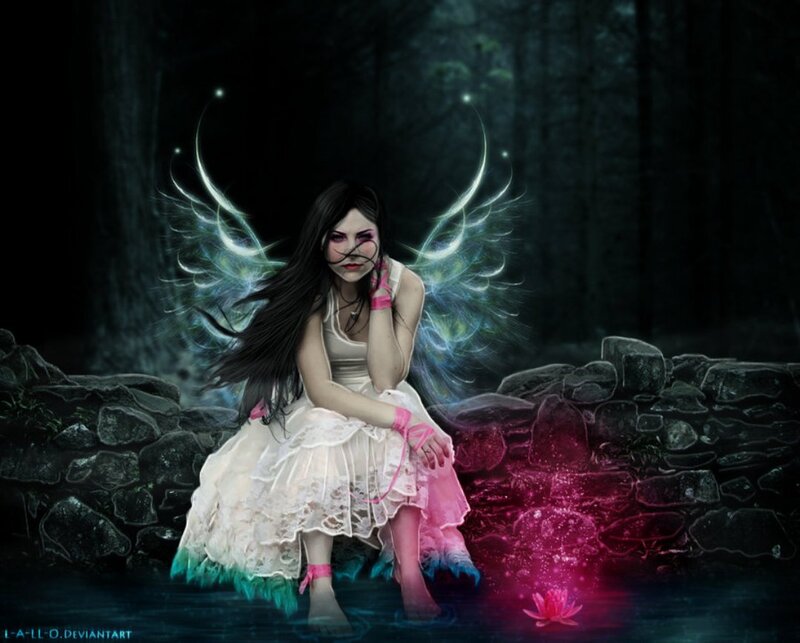 Woman with Wings in Forest — Black, Dramatic