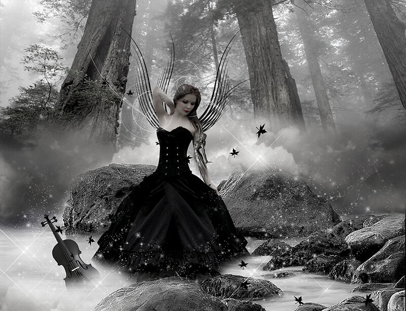 Woman with Wings in Forest — Black