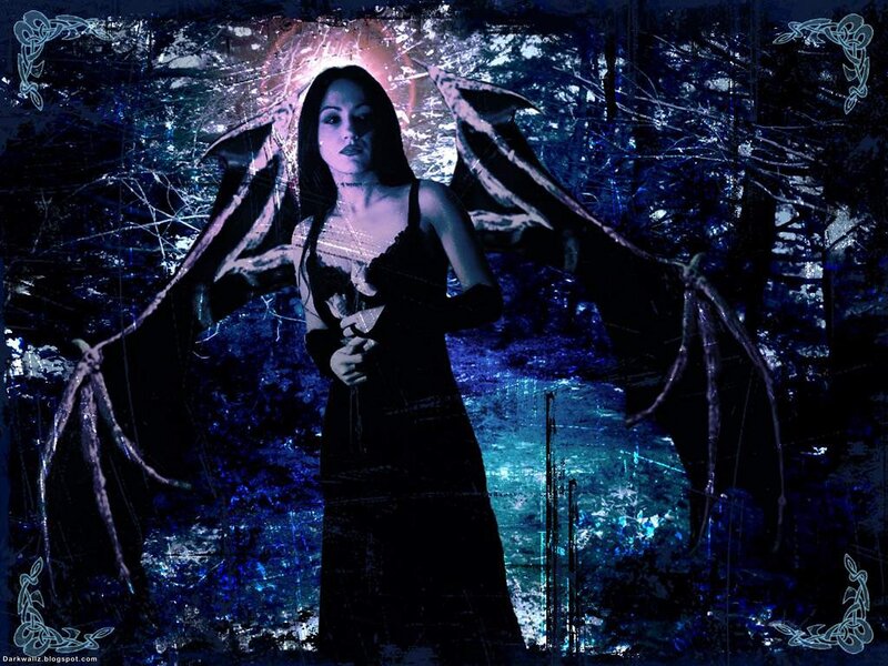 Woman with Wings in Forest — Blue, Dark, Night
