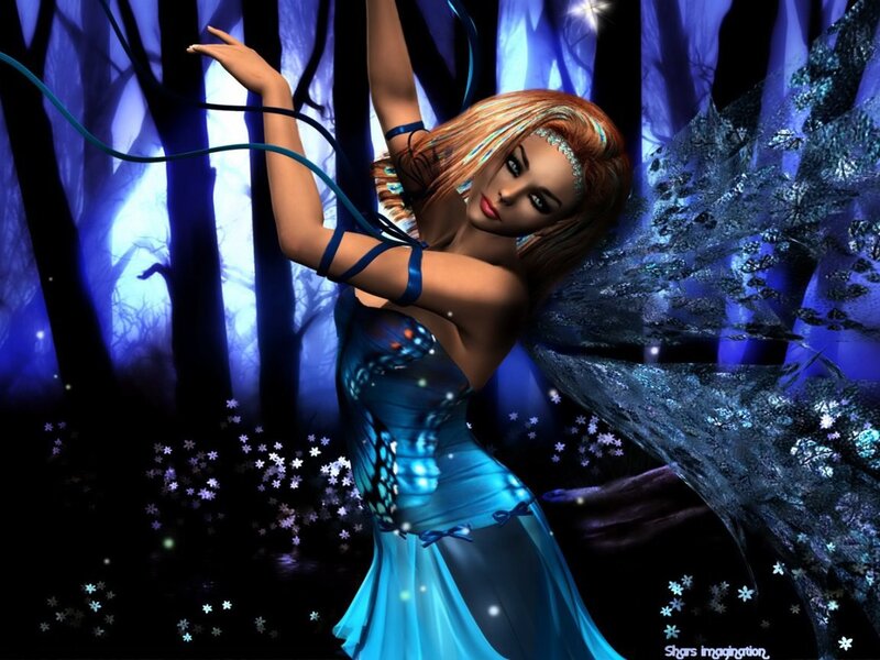 Woman with Wings in Forest — Blue