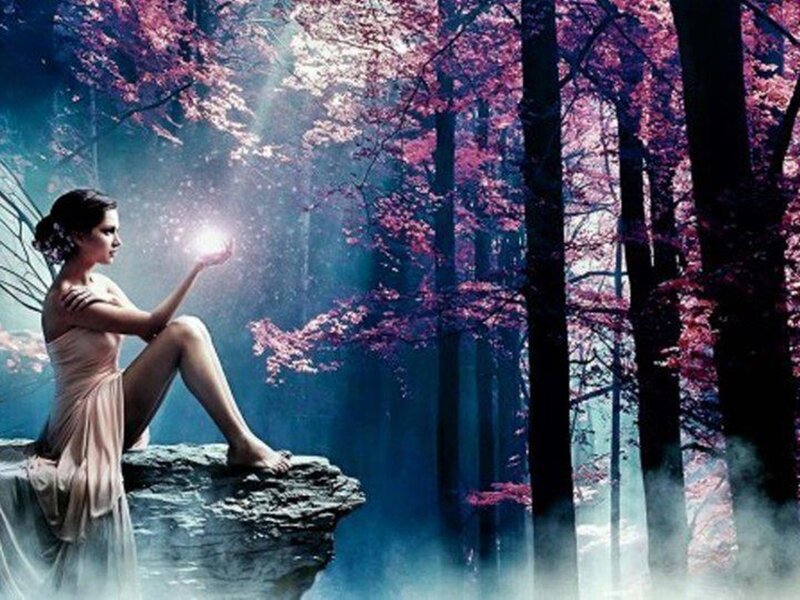 Woman with Wings in Forest — Purple