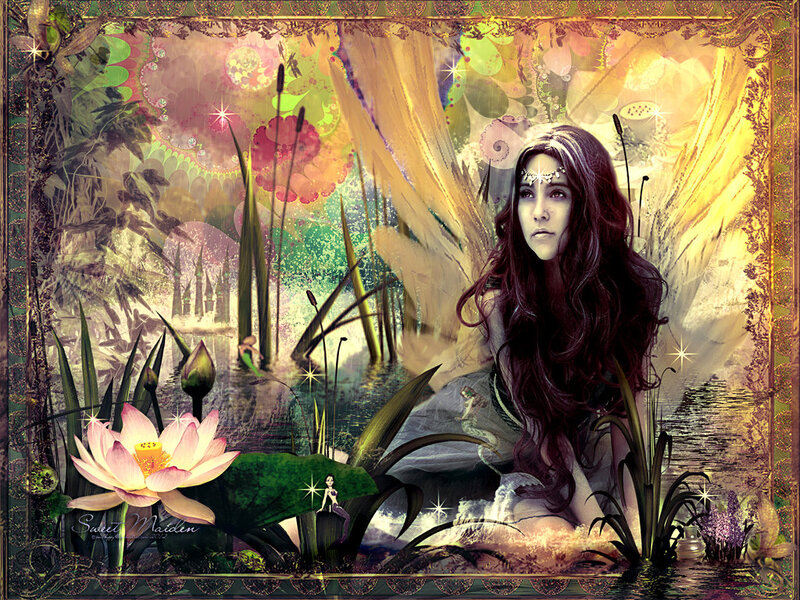Woman with Wings in Pond