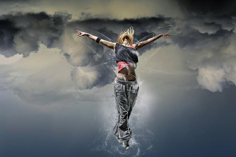 Woman with Wings in Sky