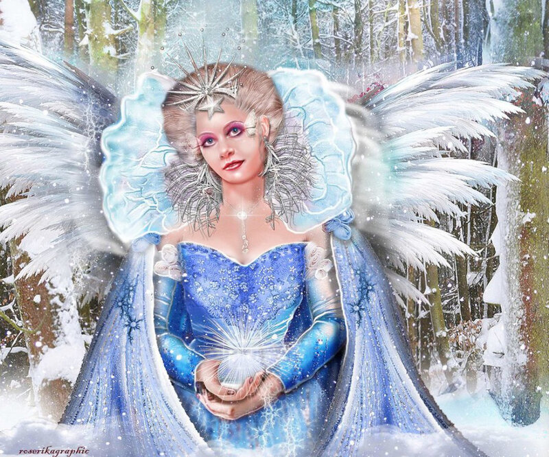 Woman with Wings in Snow — Blue