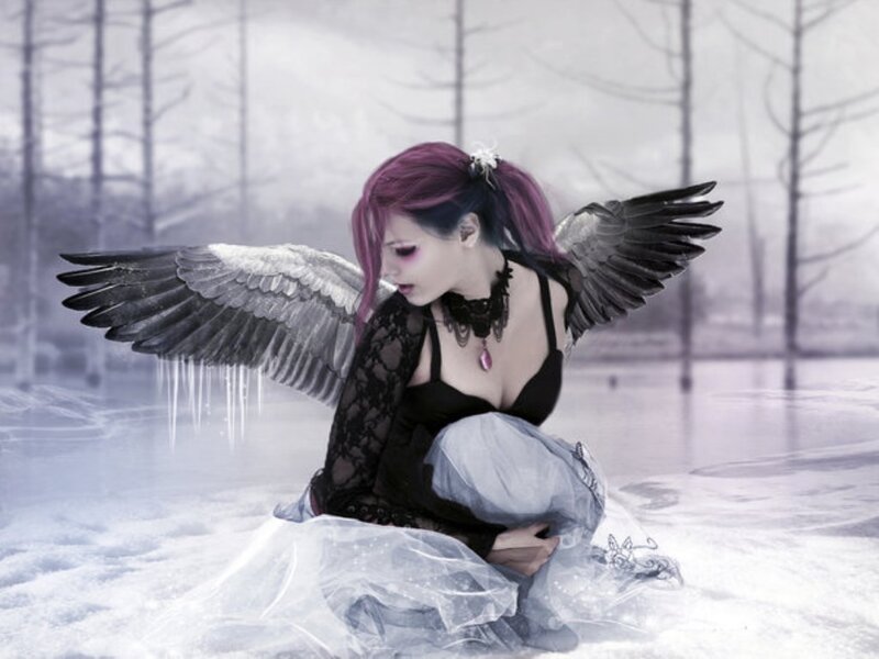 Woman with Wings in Snow — White