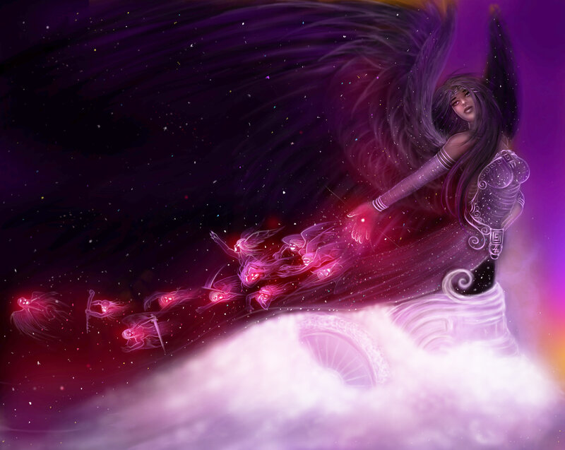 Woman with Wings in Space — Purple